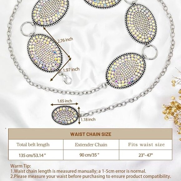 Metal western crystal chain belt main image 4